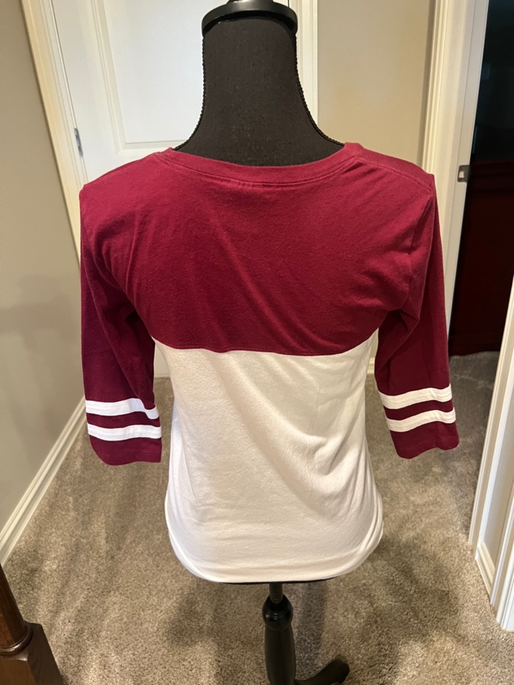 PINK Victoria's Secret Maroon and White Raglan Crewneck Top - Picture 7 of 9